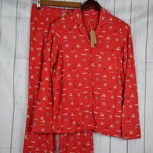Skims XS Cranberry Vintage Deer Print Sleep Lounge Set SUPER SOFT NWT